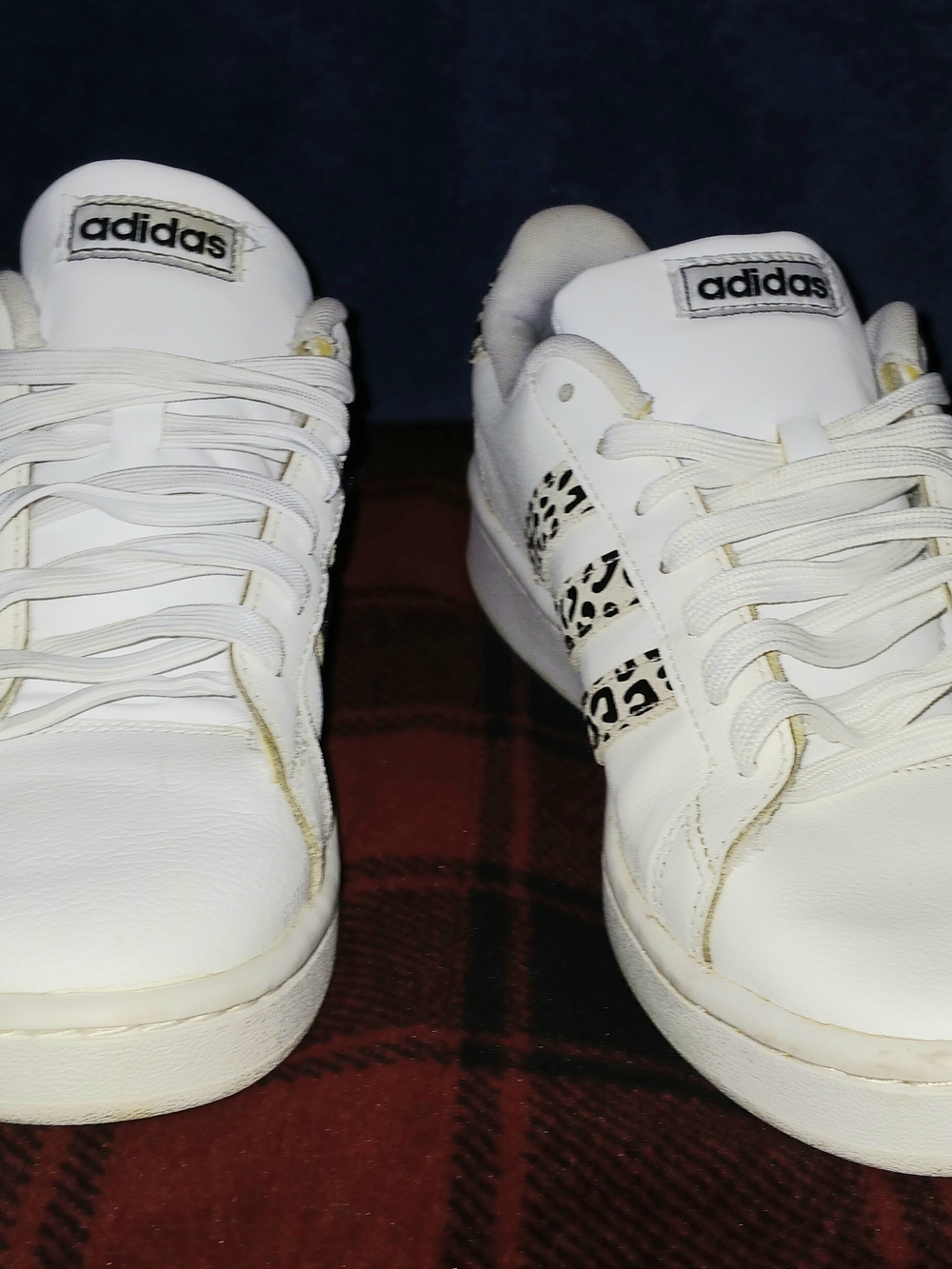 adidas Women’s White Leather Sneakers with Leopard Accent